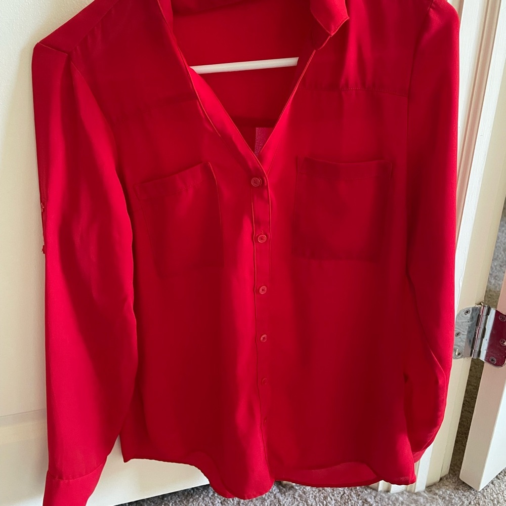 Express Red Buttoned Long Sleeve Blouse